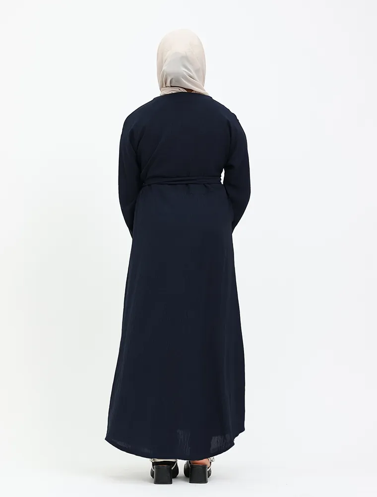 Navy Linen Feel Basic Girls Abaya